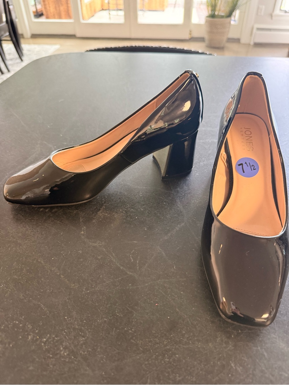 Jones New York Audley Black Patent Block Heel Pumps